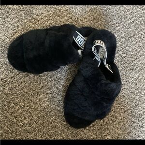 UGG Black Plush Slippers